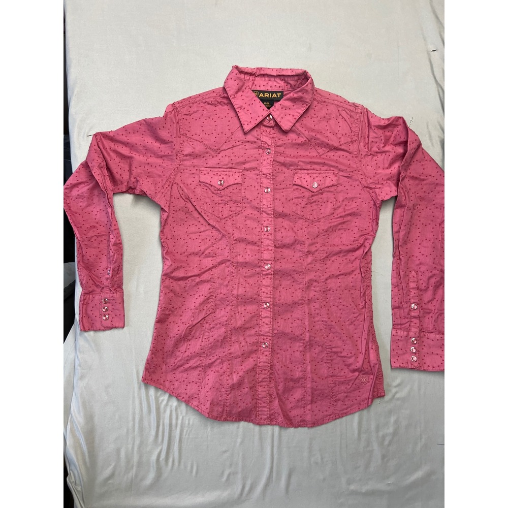 Ariat Womens Pink Clip Dot Western Snap Front Long Sleeve Shirt Size Medium